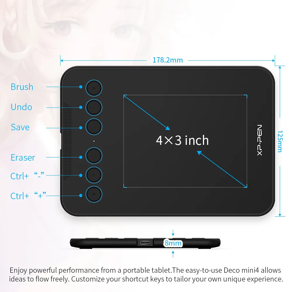 XP-Pen Deco mini4 with battery-free passive stylus, 8192 pressure ...