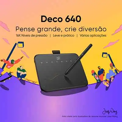 XPPen Deco 640: mesa digitalizadora compacta 15x10cm, 16.384 níveis pressão, ideal para artistas brasileiros