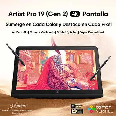 XPPen Artist Pro 19 Gen 2: tableta con pantalla 4K para animación y color grading, diseño ergonómico