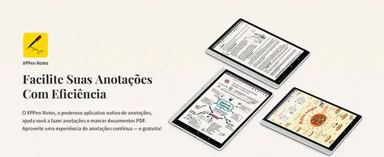 App XPPen Notes convertendo caligrafia em texto digital com reconhecimento de formas e organização por tags