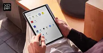 Interfaz de multitarea con Android 14 en XPPen Magic Note Pad: pantalla dividida con aplicación de notas y documento PDF, soporte para reconocimiento OCR de escritura a mano y gestión de capas.