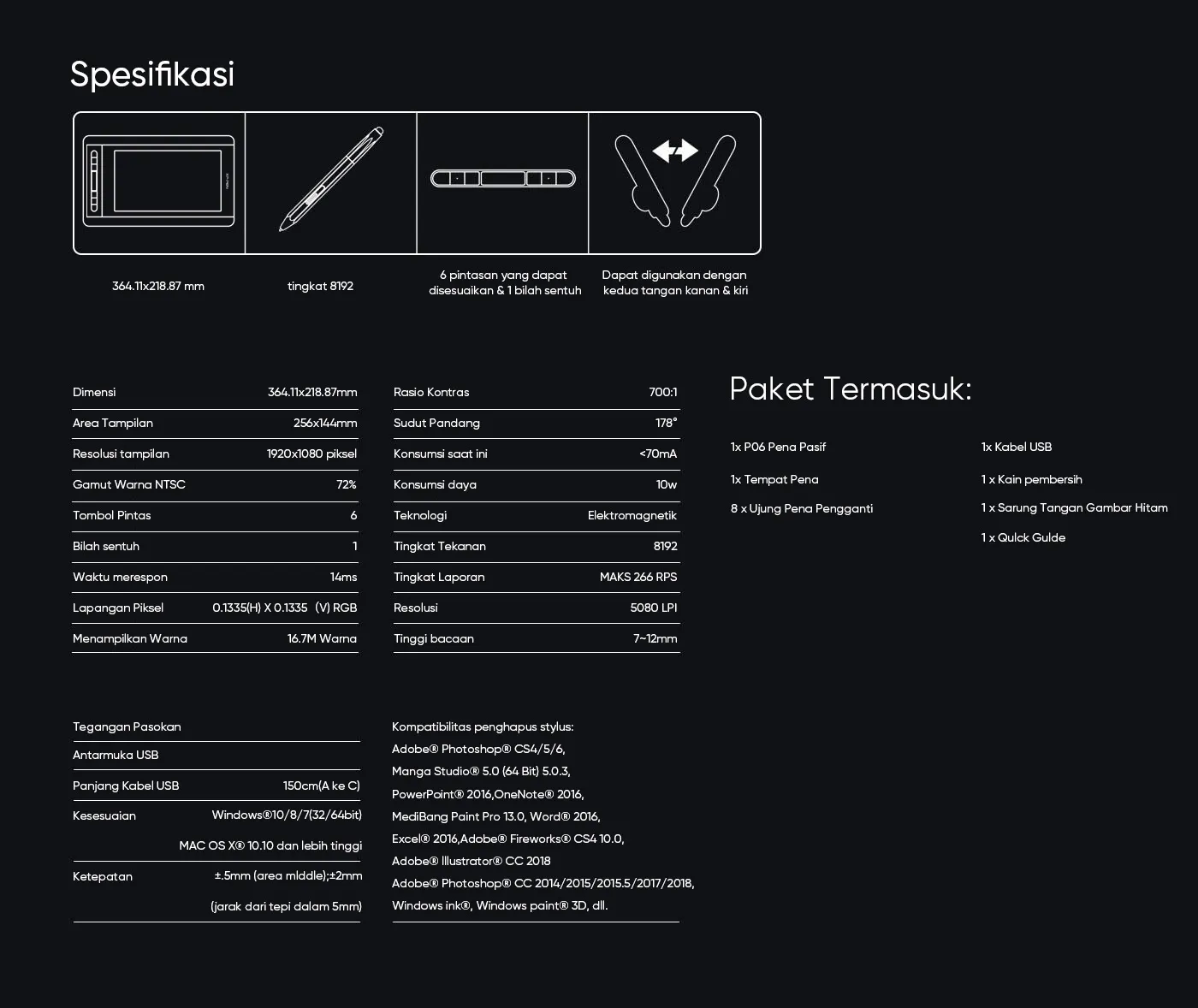 XP-Pen Artist 12 anime drawing tablet Specification