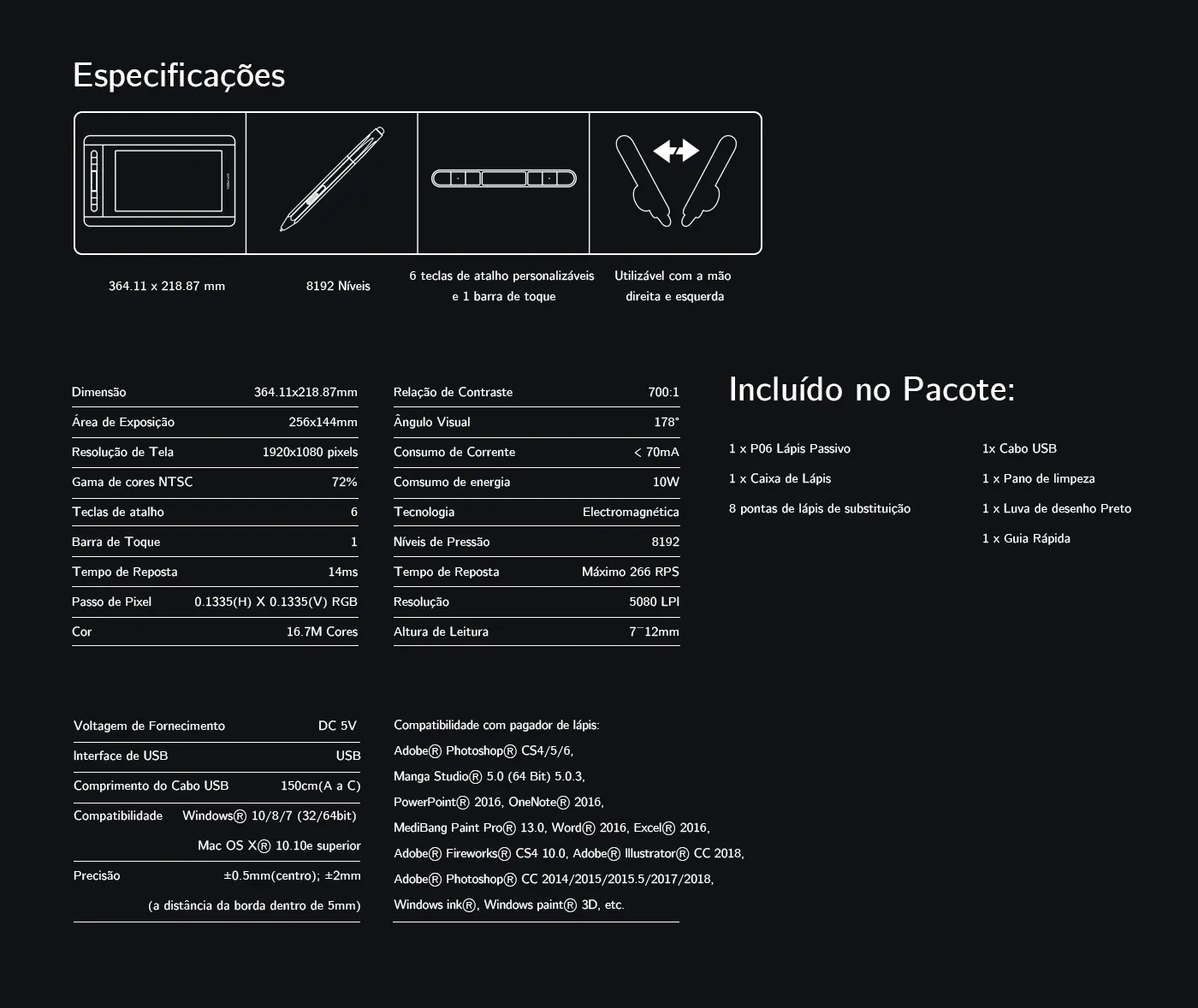 XP-Pen Artist 12 anime drawing tablet Specification