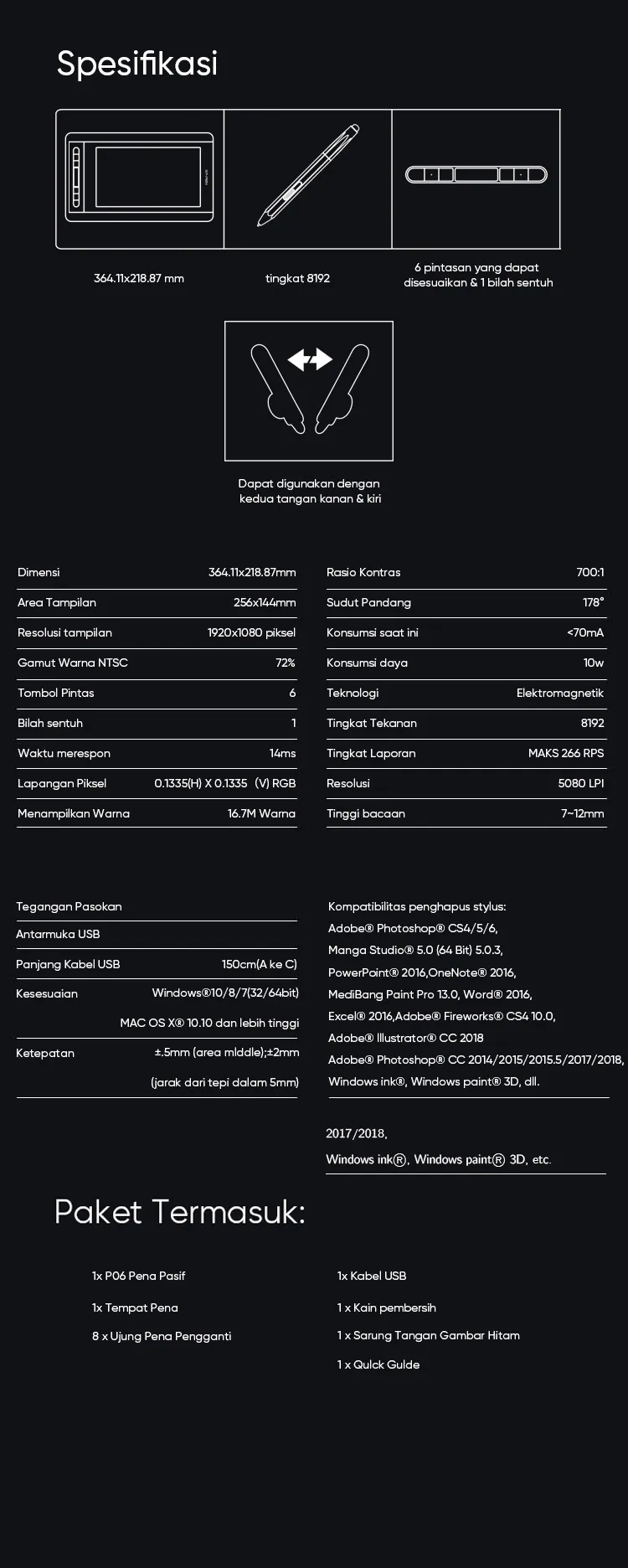 XP-Pen Artist 12 anime drawing tablet Specification