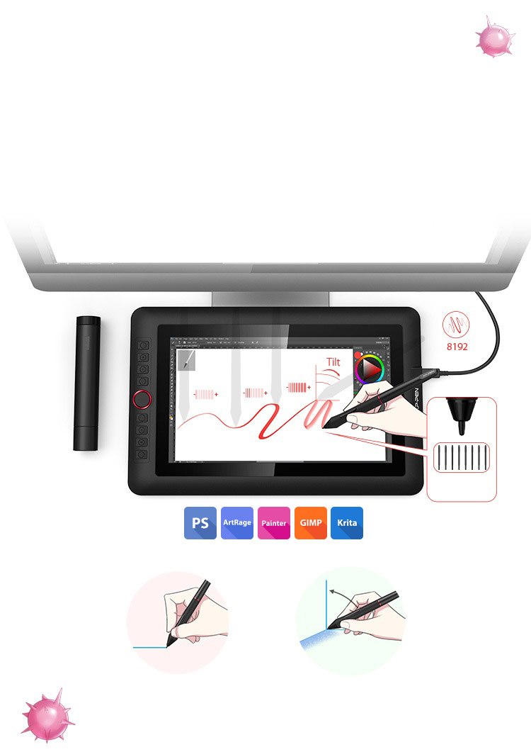 XP-Pen Artist 13.3 Pro portable drawing monitor supports up to 60 degrees of tilt function