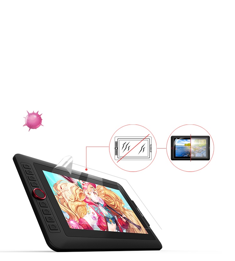XP-Pen Artist 13.3 Pro display drawing tablet comes with a replaceable anti-glare optical film
