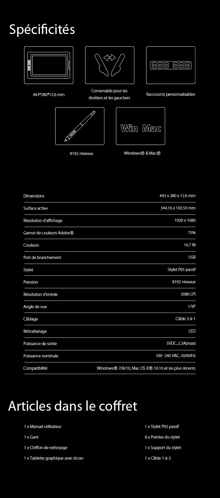 Spécification et Articles du tablette graphique avec écran XP-Pen Artist 15.6
