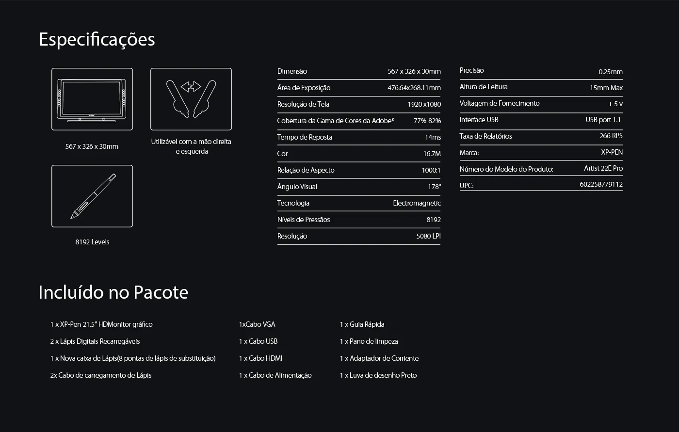 Specification of Screen Art Tablet Artist 22E Pro