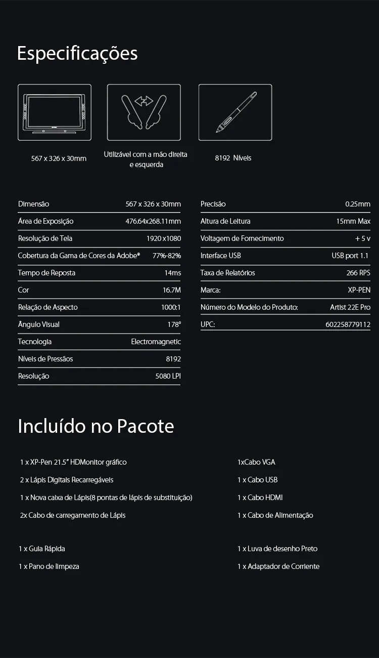 Specification of Screen Art Tablet Artist 22E Pro