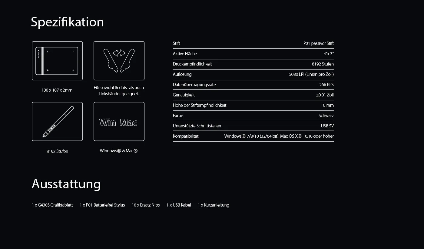 XP-PEN Star G430S Grafiktablett:spezifikationen