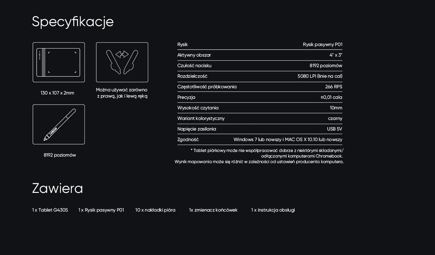 XP-Pen Star G430S kids digital drawing pad Specification