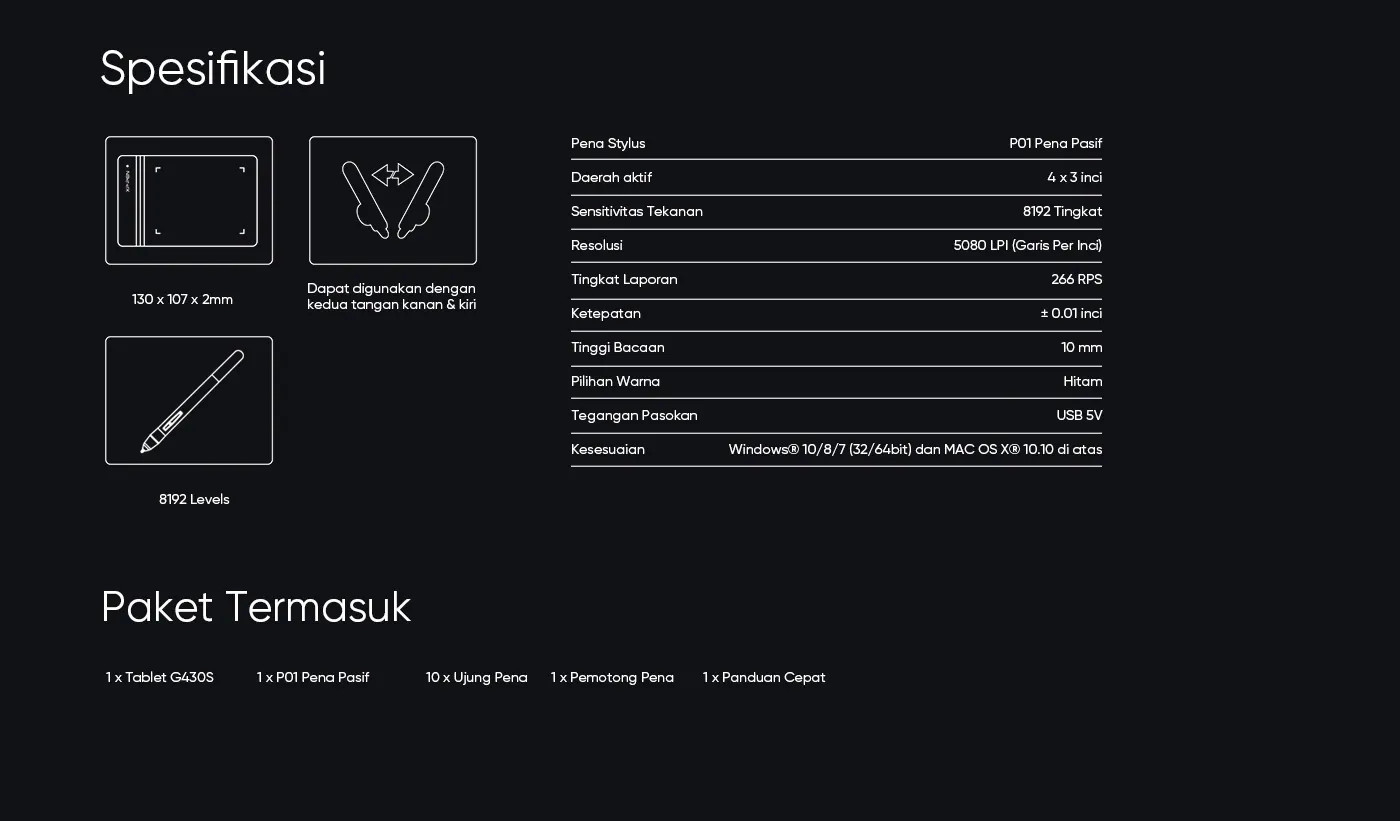 XP-Pen Star G430S kids digital drawing pad Specification