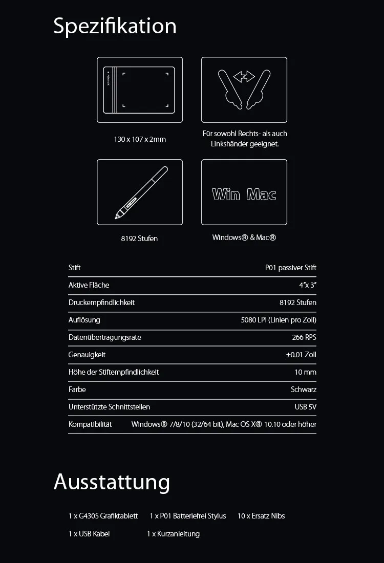 XP-PEN Star G430S Grafiktablett:spezifikationen