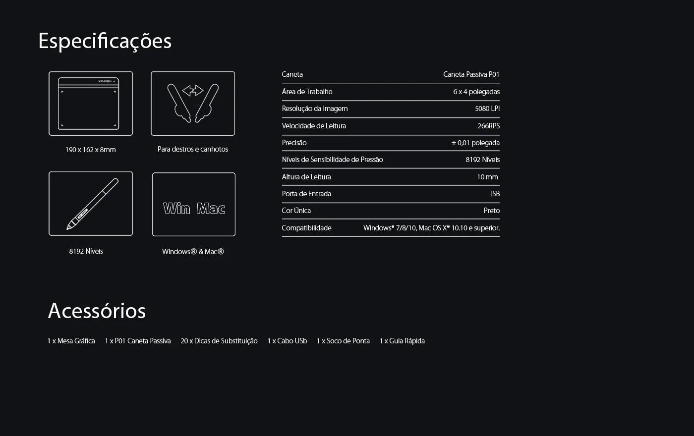 Especificaciones de pantalla gráfica XP-Pen Star G640