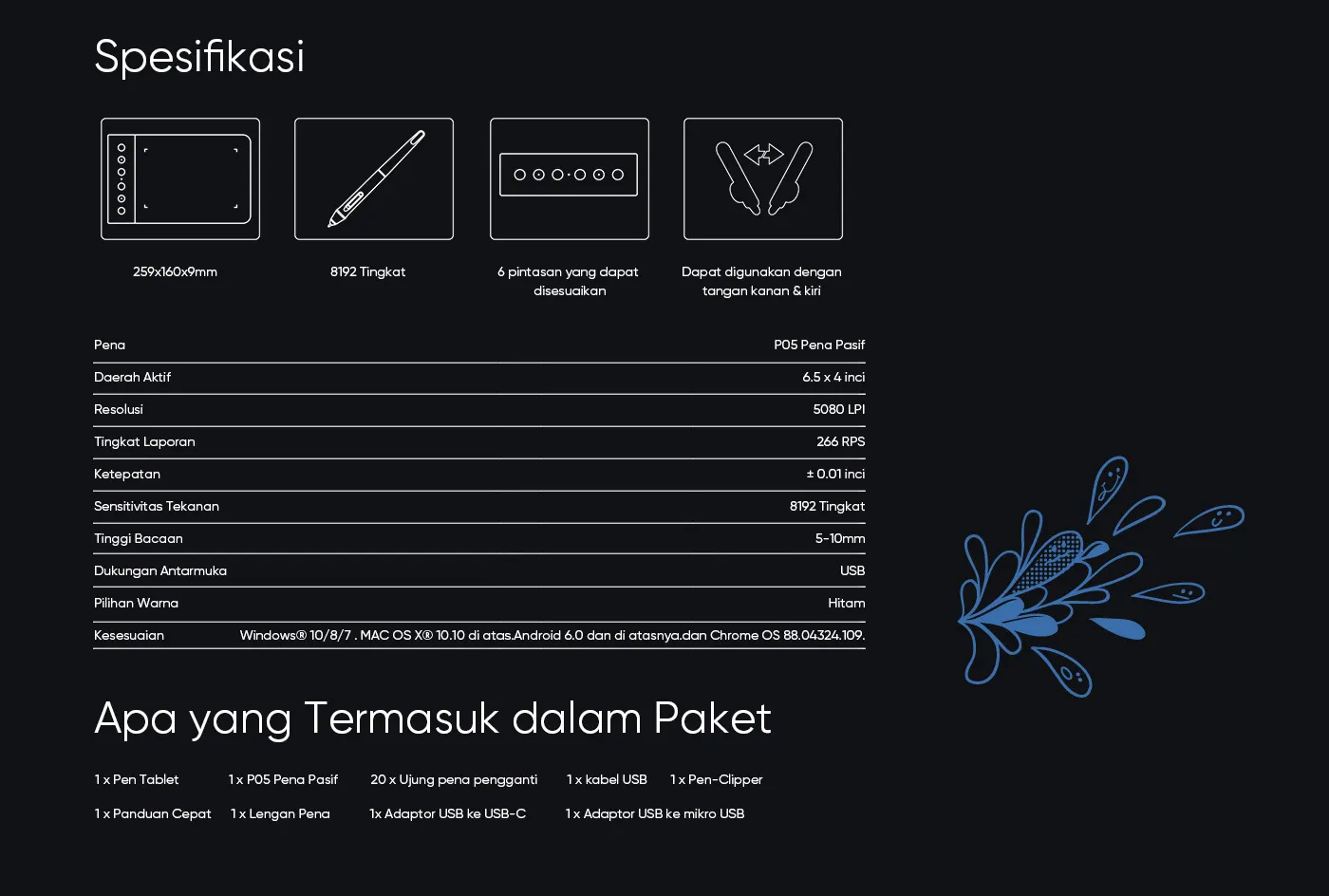 XP-Pen Star G640S kids digital drawing pad Specification