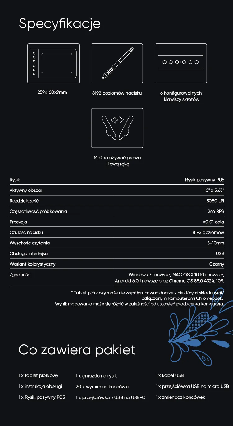 XP-Pen Star G640S kids digital drawing pad Specification