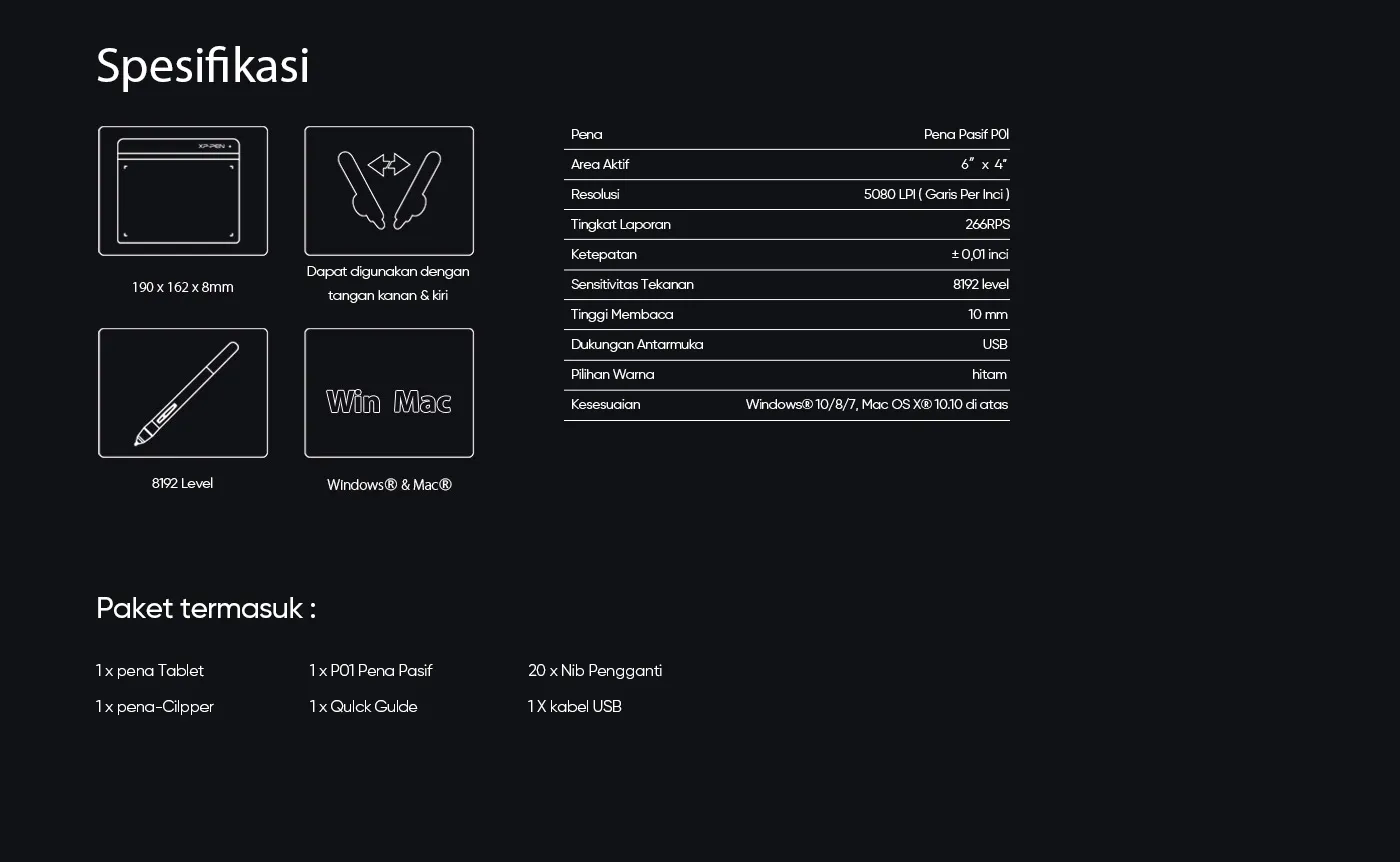 XP-Pen Star G640 best cheap drawing tablet Specification