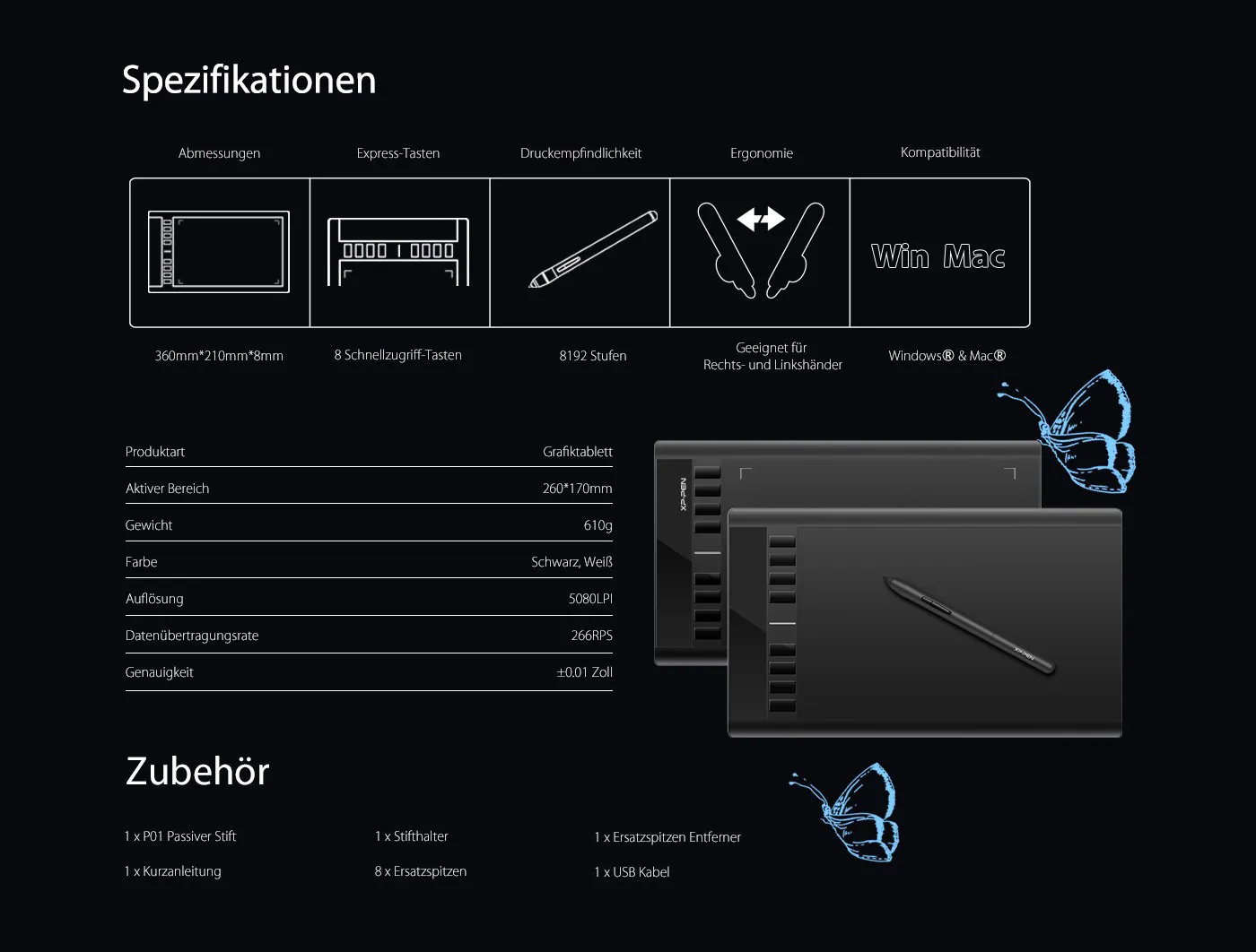 XP-PEN Star 03 Grafiktablett:spezifikationen