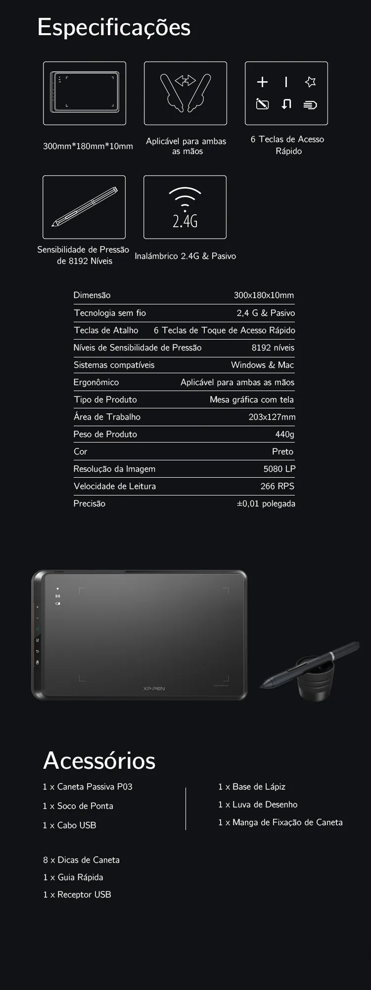 Especificaciones y Accesorios de Tableta gráfica XP-Pen Star 05