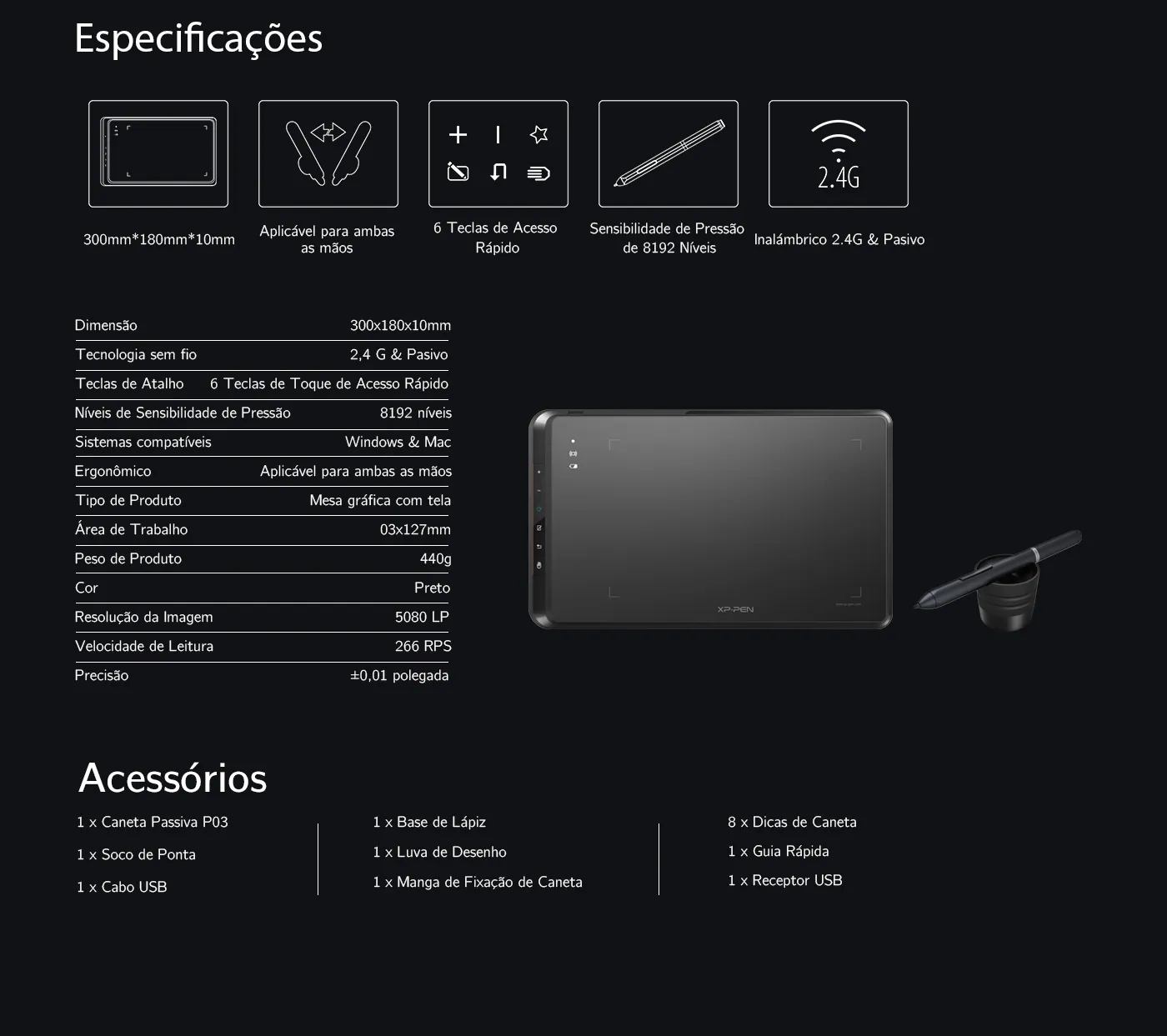 Especificaciones y Accesorios de Tableta gráfica XP-Pen Star 05
