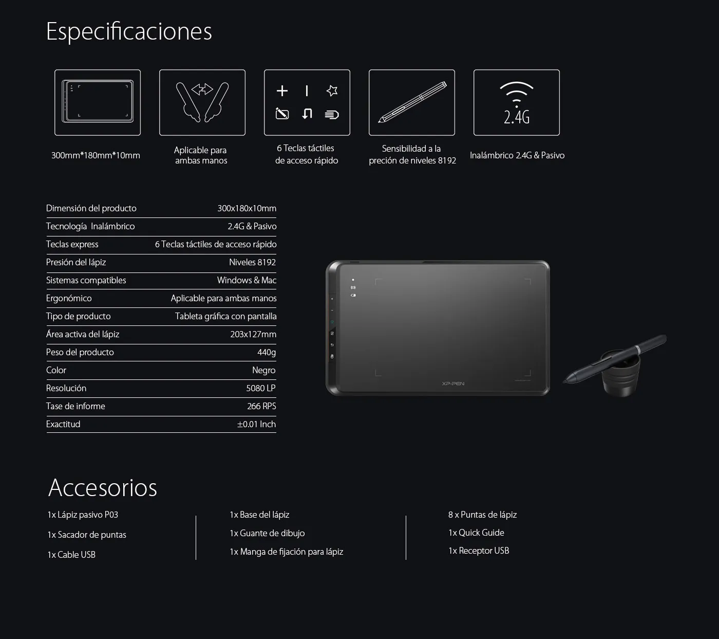 Especificaciones y Accesorios de Tableta gráfica XP-Pen Star 05
