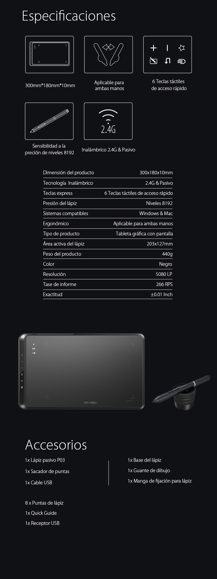 Especificaciones y Accesorios de Tableta gráfica XP-Pen Star 05