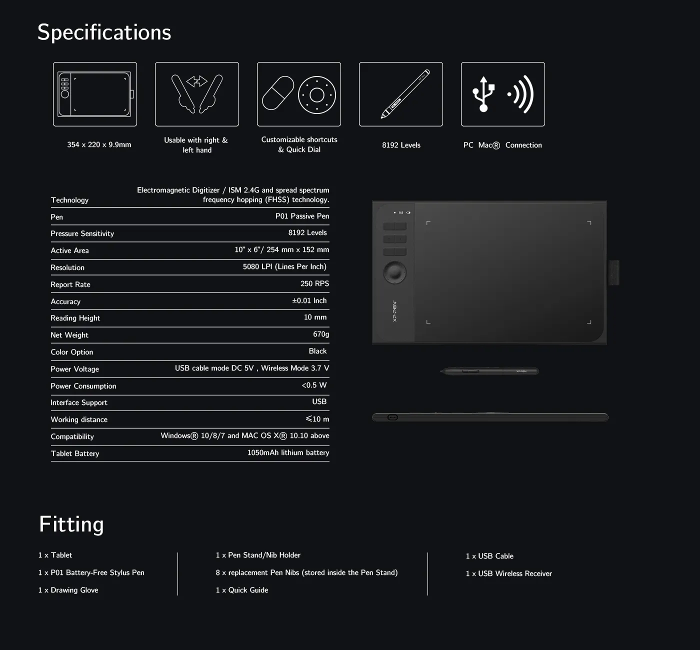 Specifications and Fitting of XP-Pen Star 06 Wireless budget drawing tablet