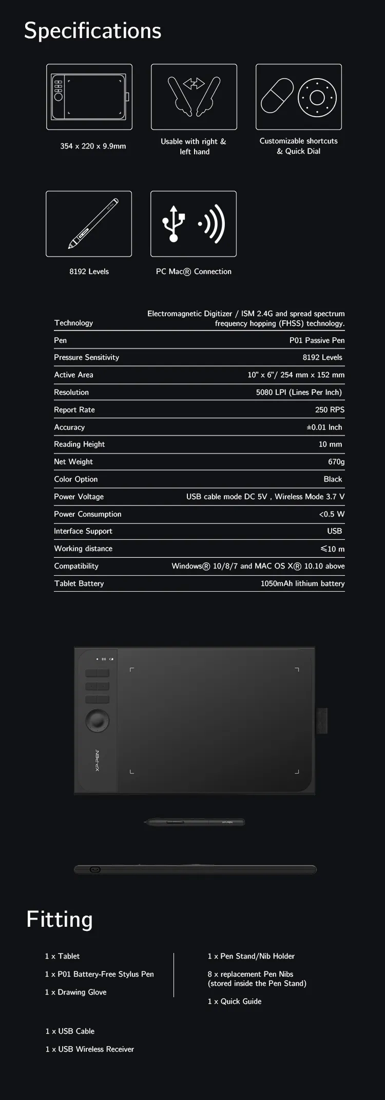 Specifications and Fitting of XP-Pen Star 06 Wireless budget drawing tablet