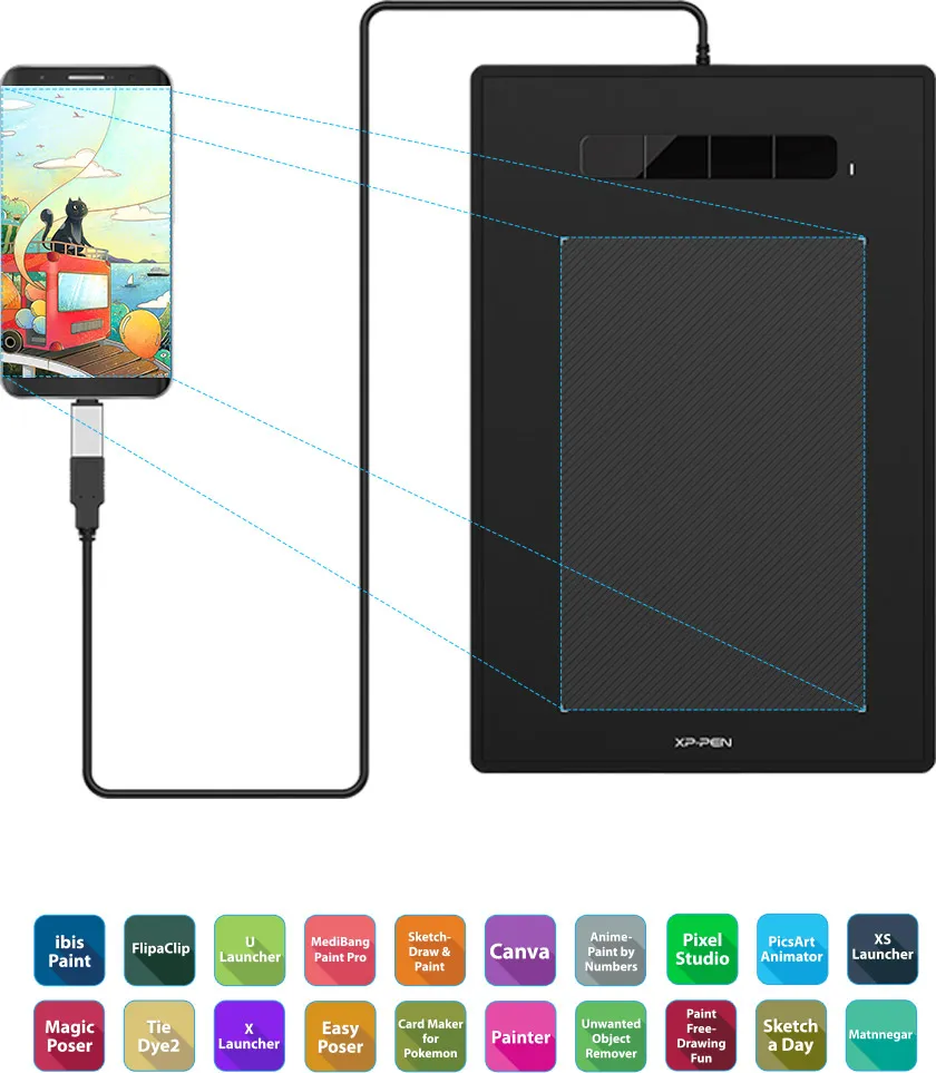 XP-Pen Star G960 supports connection with Android tablets and mobile phones