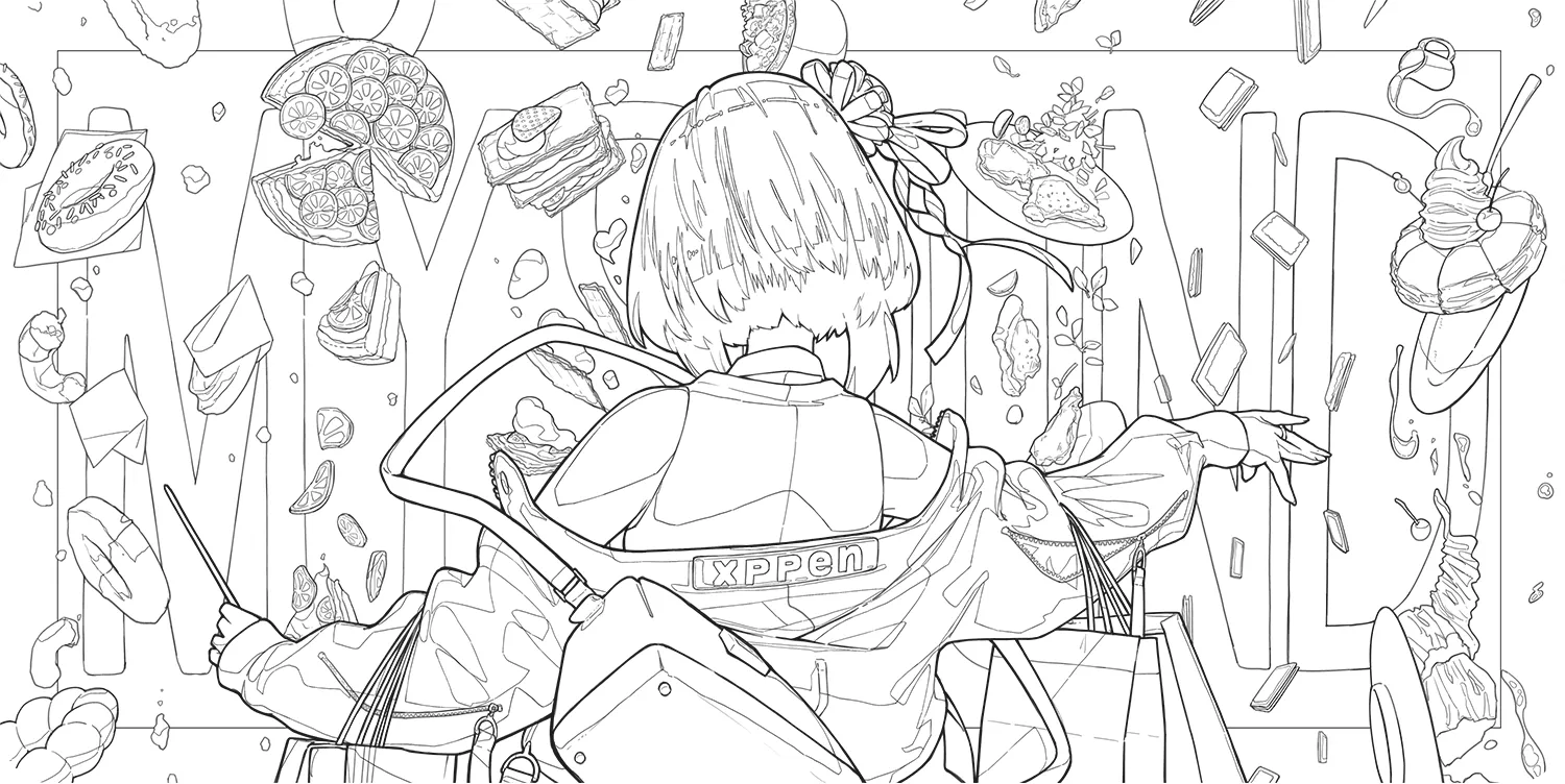 Artist 12 3rd ピンクで描かれた線稿イラスト。