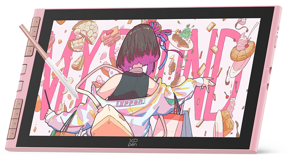 Artist 12サード 日本限定版・液晶ペンタブレット本体フロントビュー。革新した「X4スマートチップスタイラスペン」が画面上に絵を描いている様子。